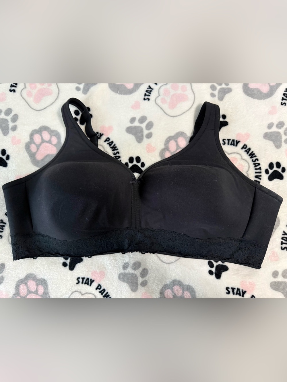 Cacique Black Wireless Lace-Trim Comfort Bra - 48DDD